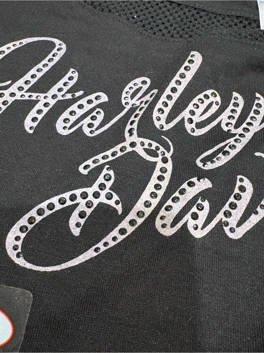 Harley Davidson Black Fishnet Trim Metal Studded Women’s M Idaho Falls Teton - Picture 3 of 12